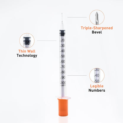 U-100 Syringe - 1cc 31 Gauge 5/16 Inch | Individually Packed, 20 Pack for Precision Dosing