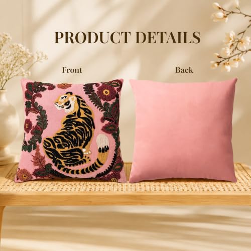 Embroidered Tiger Throw Pillow 20x20 Inch Decorative Cushion