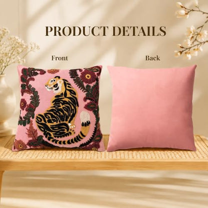 Embroidered Tiger Throw Pillow 20x20 Inch Decorative Cushion