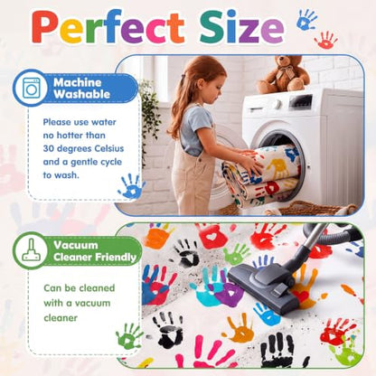 Colorful Handprints Classroom Rug 6x9 ft Washable Playroom Mat - Large Area Rug for School