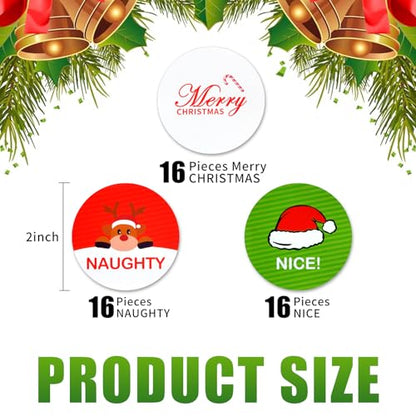 Christmas Naughty or Nice Stickers 48 Pack - Holiday Gift Labels for Kids & Adults