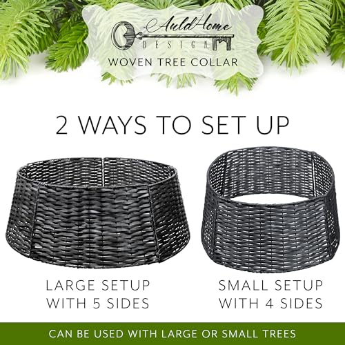 Black Wicker Christmas Tree Collar 29-Inch Farmhouse Holiday Decor