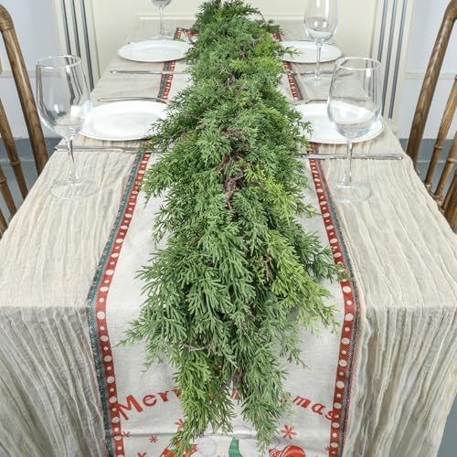 Artgar 6 Ft Christmas Cedar Garland - Realistic Greenery Cypress Decorations - Green