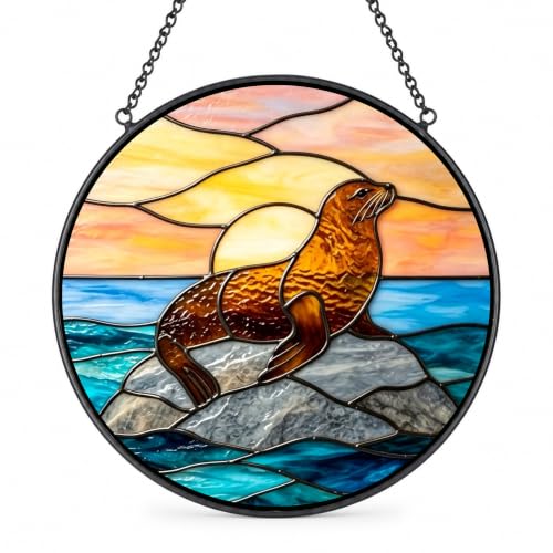 Sea Lion Stained Glass Window Hanging - Coastal Beach Suncatcher, Variation of THIS listing