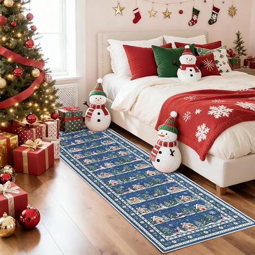 Christmas Snowflake Blue Runner Rug 2x6 Kitchen Hallway Non Slip Low Pile Washable
