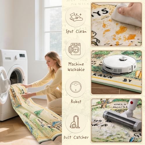Woodland Nursery Rug Non-Slip Playroom Carpet Light Green Kids Room Decor