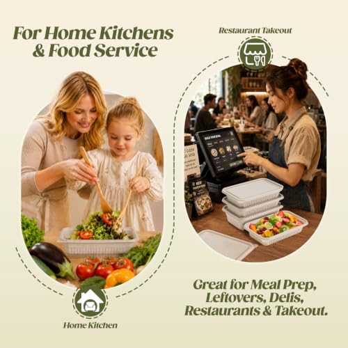 Glotoch 50 Pack 24oz Disposable Meal Prep Containers with Lids - Plant-Based, Leakproof, Microwave & Freezer Safe