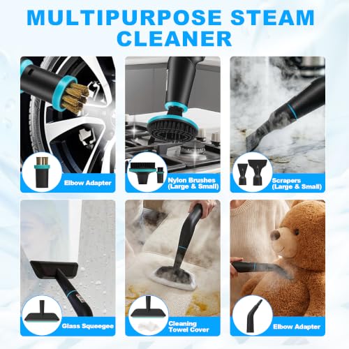 Handheld Steam Cleaner with 1.8L Tank, 15s Heat-Up, 60 Min Runtime for Home & Car Cleaning