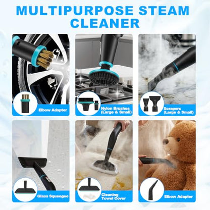 Handheld Steam Cleaner with 1.8L Tank, 15s Heat-Up, 60 Min Runtime for Home & Car Cleaning