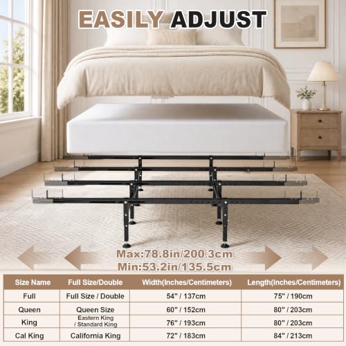 Bed Slats Center Support System 4 Cross Rail with 8 Adjustable Legs - Metal
