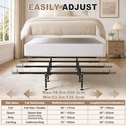 Bed Slats Center Support System 4 Cross Rail with 8 Adjustable Legs - Metal