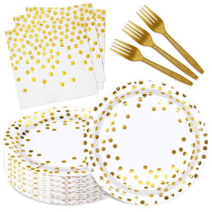 White Gold Disposable Paper Plates Set for Parties - 75 Pieces, Variation: White Gold4