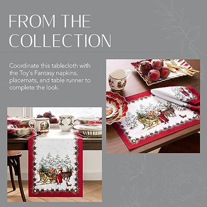Holiday Christmas Tablecloth 60x84 Inch Snowy Pine Forest Santa Reindeer