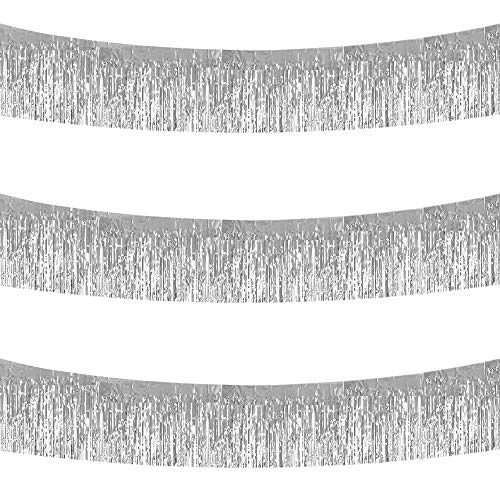 Silver Fringe Garland Banner 3 Pack 30ft Wall Tinsel Streamers for Party Decor