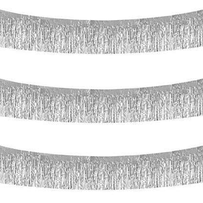 Silver Fringe Garland Banner 3 Pack 30ft Wall Tinsel Streamers for Party Decor