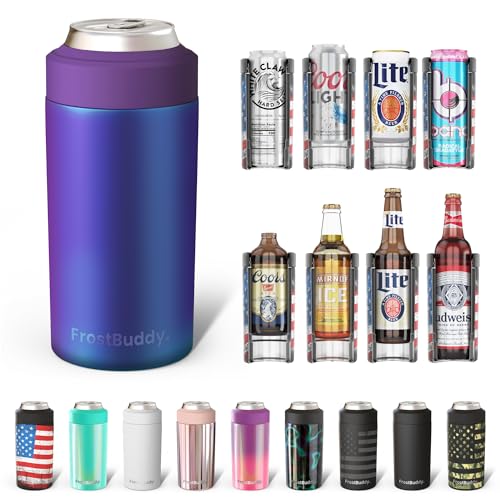 Frost Buddy Universal Can Cooler - Fits all - Stainless Steel Can Cooler for 12 oz & 16 oz Regular or Slim Cans & Bottles - Stainless Steel