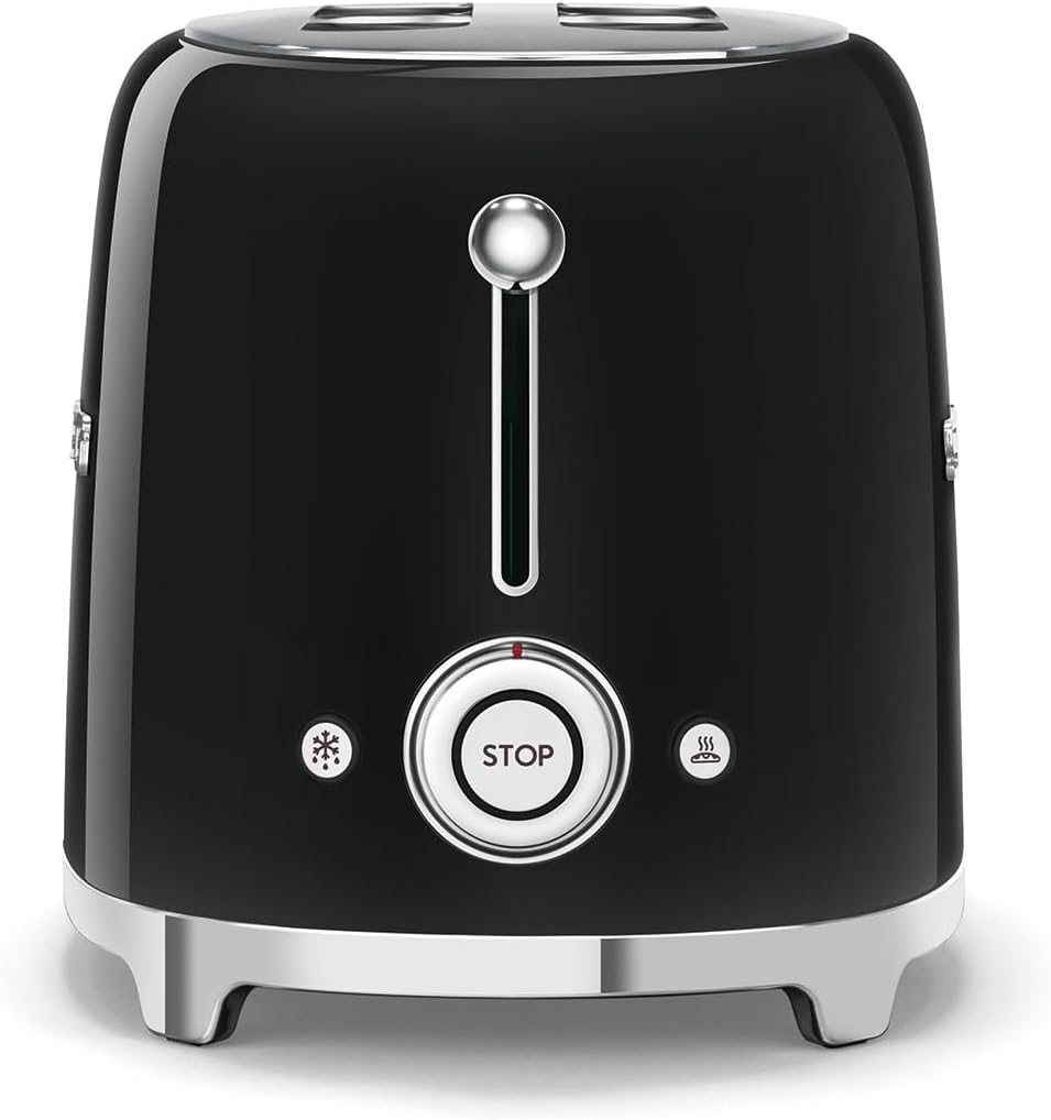 SMEG 2-Slice Toaster - 6 Presets, Defrost Function & Removable Crumb Tray | Sleek Black Design