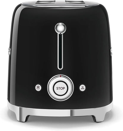 SMEG 2-Slice Toaster - 6 Presets, Defrost Function & Removable Crumb Tray | Sleek Black Design