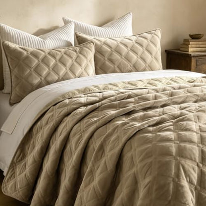 Wongs Beddings Diamond Lattice Velvet Quilt Set Queen Size Urban Taupe