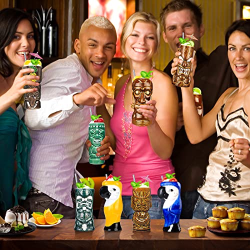 12PCS Tiki Mugs Cocktail Set - Ceramic Hawaiian Party Cups for Exotic Drinks