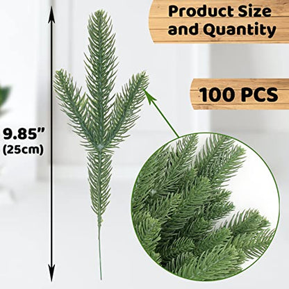 Artificial Pine Branches 100PCS Christmas Evergreen Picks - Green
