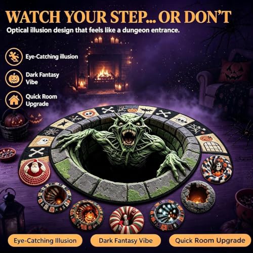 3D Halloween Ghost Optical Illusion Rug - 40in Spooky Staircase Mat - Variation D