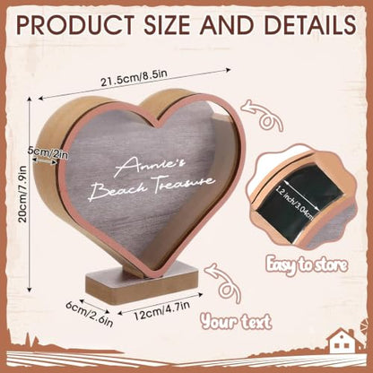 Heart-Shaped Wooden Seashell Display Stand with LED Light and Custom Name - Coastal Shadow Box