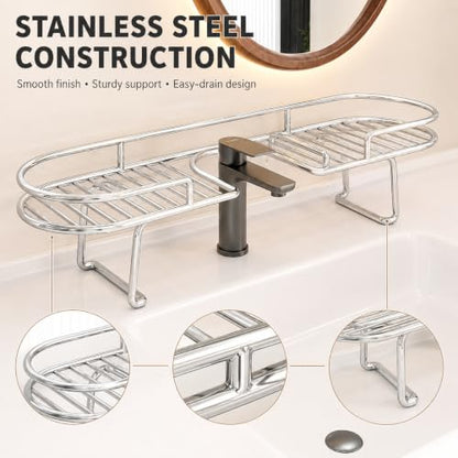 60cm Foldable Stainless Steel Sink Shelf No-Drill Over The Sink Organizer
