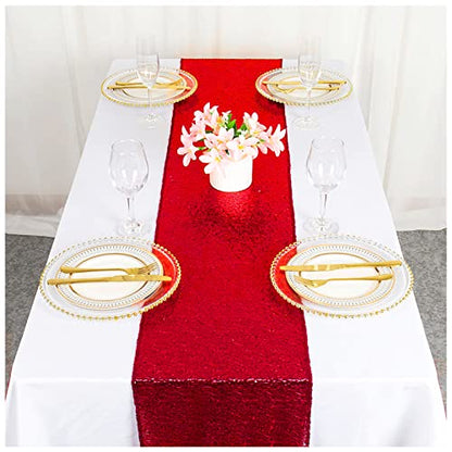 Red Sequin Table Runner 12x108 Inches - 6 Pack Glitter Tablecloths
