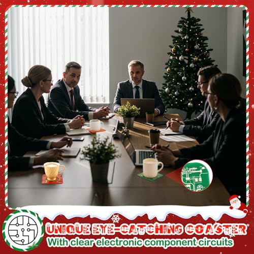 Christmas Circuit Board Coasters Set - Red & Green, 4-Pack - Tech Enthusiast Gift