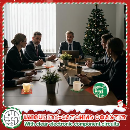 Christmas Circuit Board Coasters Set - Red & Green, 4-Pack - Tech Enthusiast Gift