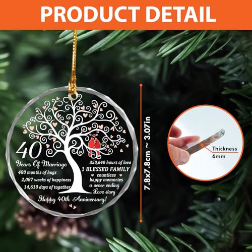 40th Wedding Anniversary Glass Ornament - Ruby Milestone Gift for Couple