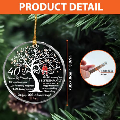 40th Wedding Anniversary Glass Ornament - Ruby Milestone Gift for Couple