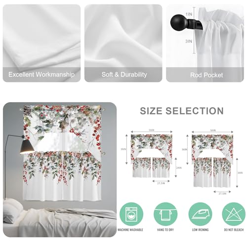 White Winter Christmas Swag Valance and Tier Curtain Set 36" Length