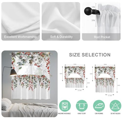 White Winter Christmas Swag Valance and Tier Curtain Set 36" Length