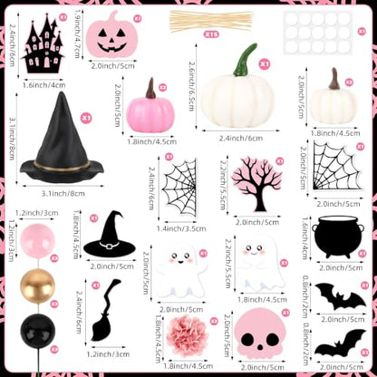 Pink Pumpkin Halloween Cake Topper Set with Hat, Flowers & Bats - 30PCS, Variation: Pumpkin