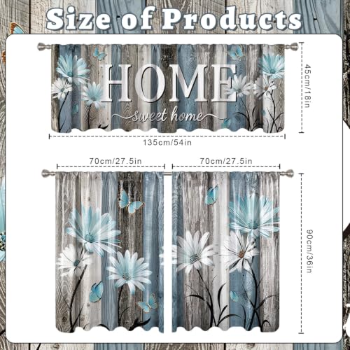 Farmhouse Daisy Kitchen Curtains and Valances Set Teal - Home Decor
