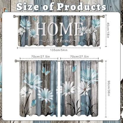 Farmhouse Daisy Kitchen Curtains and Valances Set Teal - Home Decor