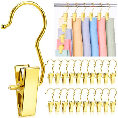 Gold Boot Clips for Closet - 20 Pack Stainless Steel Hanging Clothes Pins