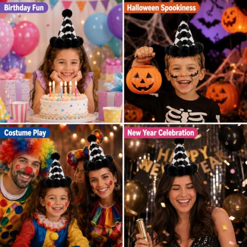 Black and White Clown Hat Headband for Adults, Carnival Halloween Costume Accessory