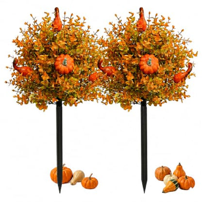 Fall Pumpkin Topiary Trees with Stakes - Orange, 22 Inch, 2 Pack