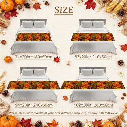 102x20 Inch Fall Maple Leaves Bed Runner for California King Bed Orange Green Brown