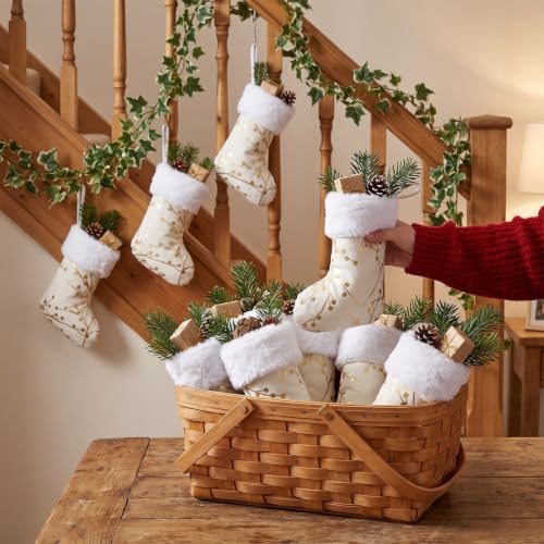 Mini Christmas Stockings Set – White and Gold Holiday Decor, 20 Pcs, 7.87 Inches