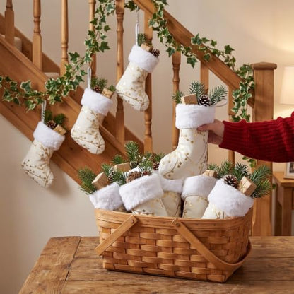 Mini Christmas Stockings Set – White and Gold Holiday Decor, 20 Pcs, 7.87 Inches