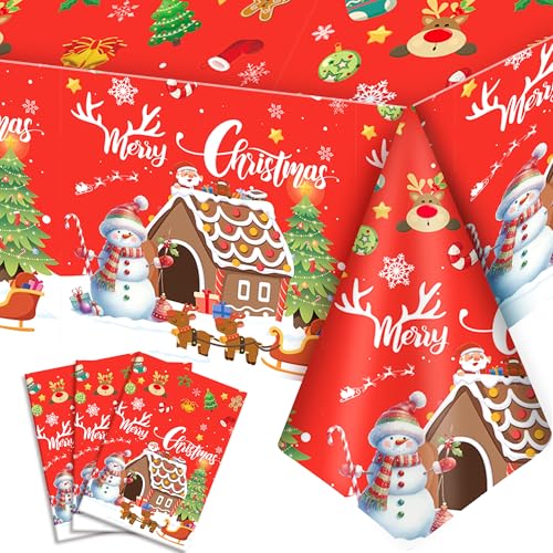 Christmas Tablecloths Set - 3 Rectangular Snowman Santa Festive Decor 54x108 Inches