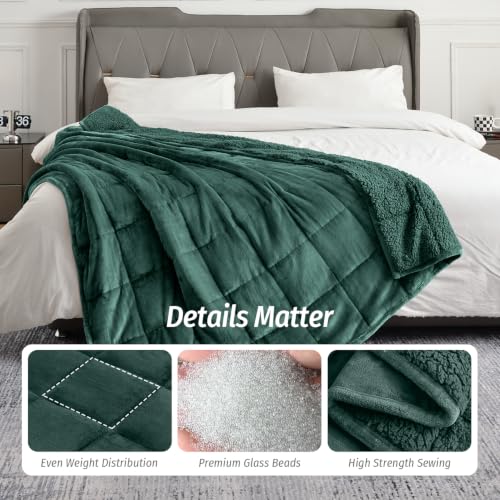 Weighted Blanket for Adults 15 lbs Queen 60x80 Green - Sherpa Fleece