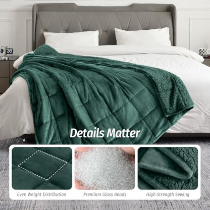 Weighted Blanket for Adults 15 lbs Queen 60x80 Green - Sherpa Fleece