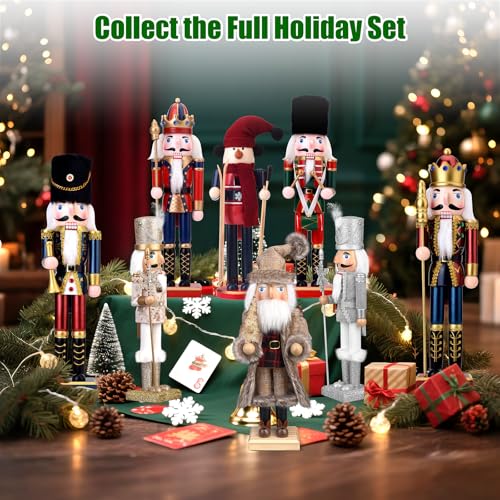 Christmas Nutcracker King & Soldier Figures Set - Wooden Holiday Decor