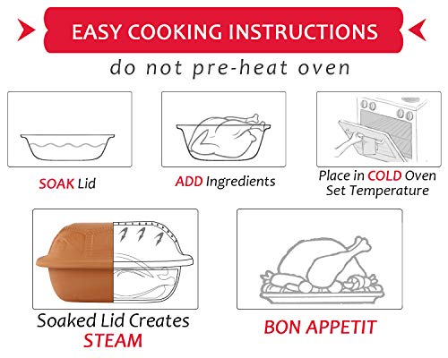 Eurita Clay Roaster, Non-Stick Dutch Oven, Healthy Clay Pot Cooking, Clay Baker,With Free Recipe Guide, 4 Quarts