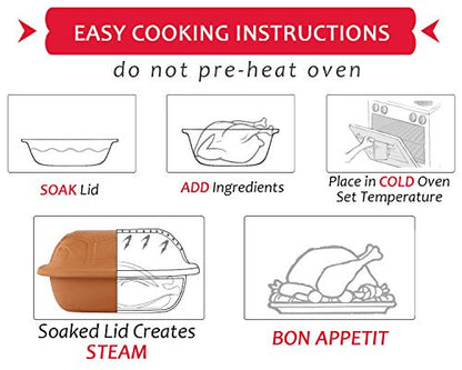 Eurita Clay Roaster, Non-Stick Dutch Oven, Healthy Clay Pot Cooking, Clay Baker,With Free Recipe Guide, 4 Quarts
